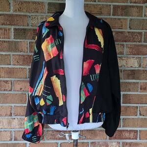 Vibrant Jacket Size S Black Bright Rio Print Vintage Lily's Beverly Hills Zip